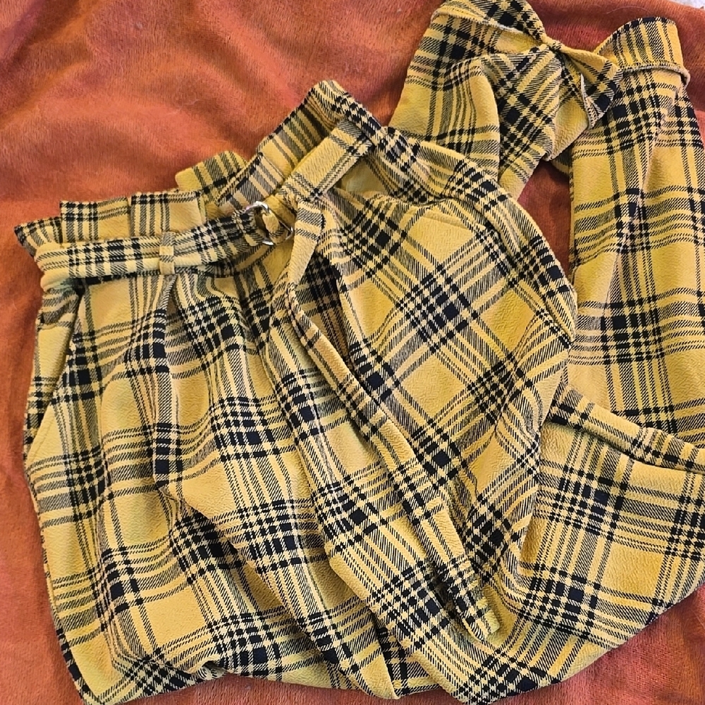 Plaid Yellow and Black Women's Trousers